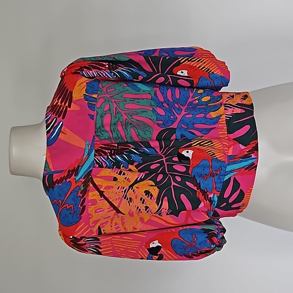 Joie raspberry colorful parrot themed crop tie front blouse-L - Picture 5 of 10